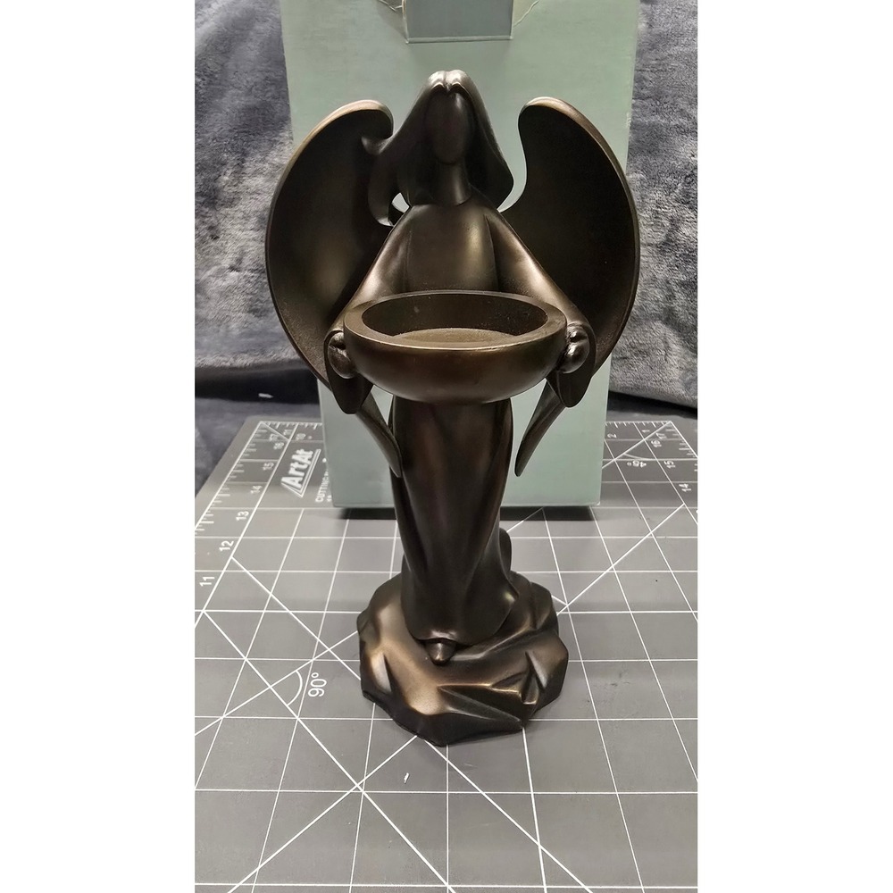 PartyLite Angel Tealight Holder P8650 Bronze Tone Minimalist Figurine 9 inch